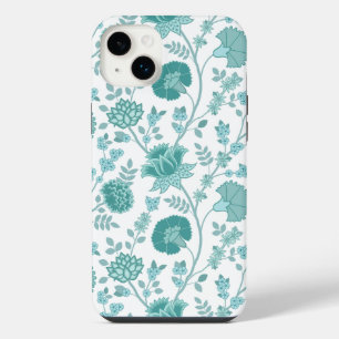 Jacobean Floral Big Pattern Teals on White