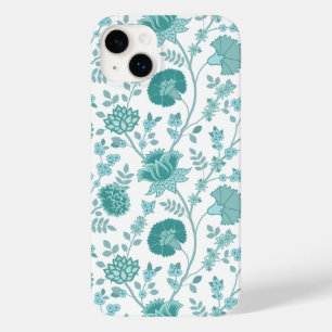 Jacobean Floral Big Pattern Teals on White