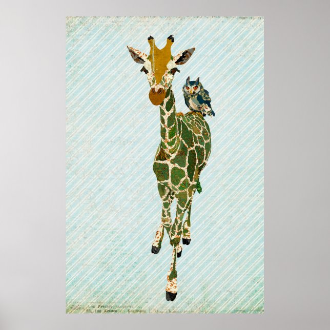 Jade Giraffe & Owl Art Poster (Frente)