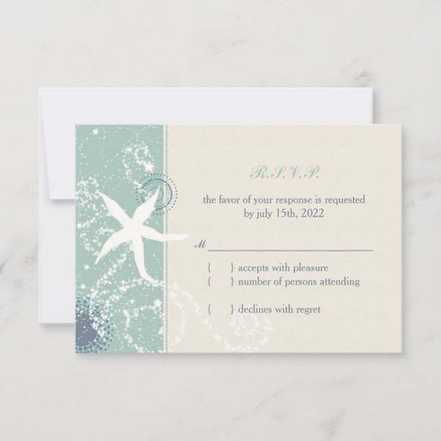 Jade Grayed & Ivory Starfish Beach Weding RSVP (Frente)
