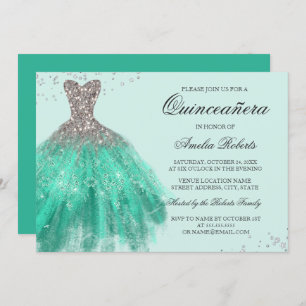 Jade Green Sparkle Dress Quinceanera Convite