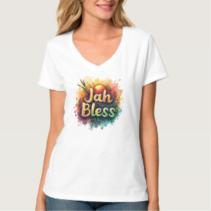 Jah Bless Reggae Watercolor Women’s V-Neck T-Shirt
