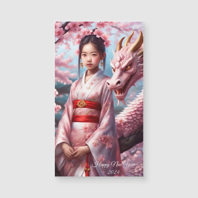 Jahr des Drachen 2024 - Mädchen zwischen Kirschblü (Frente)