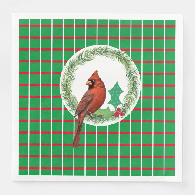 Jantar Cardinal Em Uma Guirlanda Em Guardanapo De Papel (Frente)