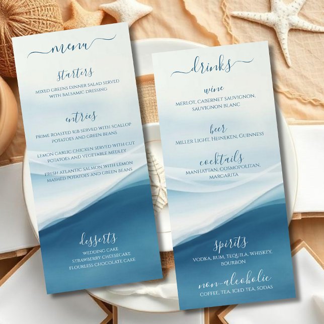 Jantar de Casamento e Menu de Bar Sereno Azul Prai (Wedding Dinner and Bar Menu Serene Blue Beach Wedding)