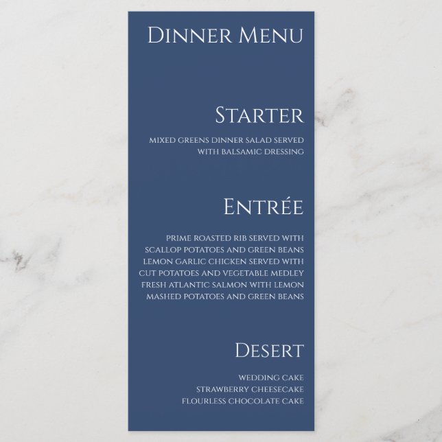 Jantar de Casamento e Menu do Bar - Azul Escuro e  (Frente)