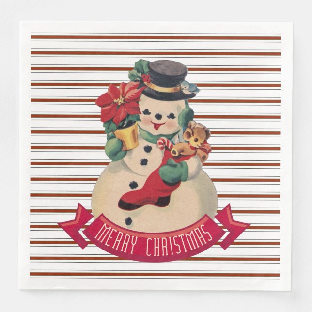 Jantar Feliz Natal - Guardanapo de Papel Boneco de Neve V (Frente)