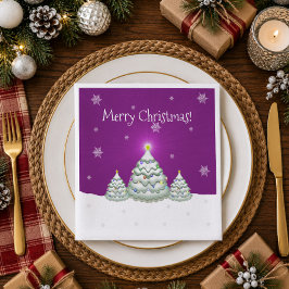 Jantar Guardanapo de Papel Árvore de Natal Nevada Magenta