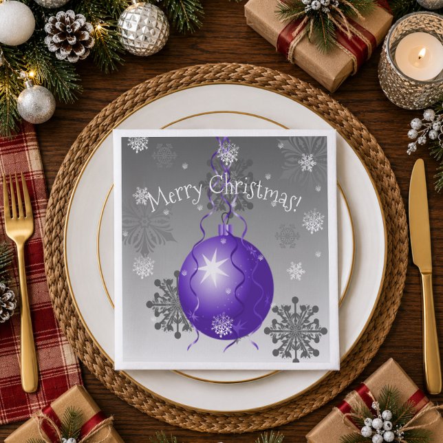 Jantar Guardanapo de Papel de Enfeite de Natal Rojo Luxo (Purple Fancy Christmas Ornament Paper Napkins)