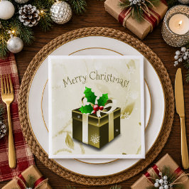 Jantar Guardanapo de Papel de Presente de Natal Dourado