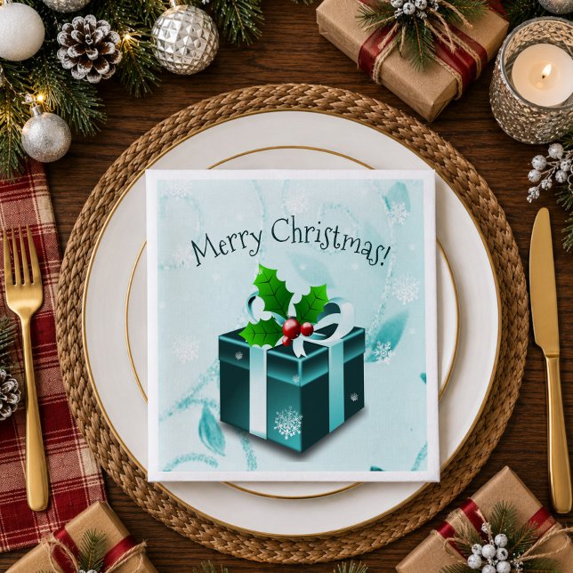 Jantar Guardanapo de Papel de Presente de Natal Verde Azu (Teal Christmas Gift Paper Napkins)