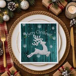 Jantar Guardanapo de papel de rena de Natal rústico em az
