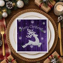 Jantar Guardanapo de papel de rena de Natal rústico roxo