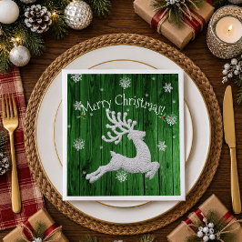 Jantar Guardanapo de papel de rena de Natal rústico verde
