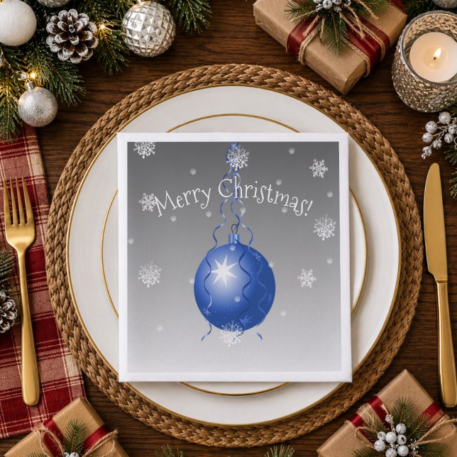 Jantar Guardanapo de papel ornamento de Natal azul fancy (Blue Fancy Christmas Ornament Paper Napkins)