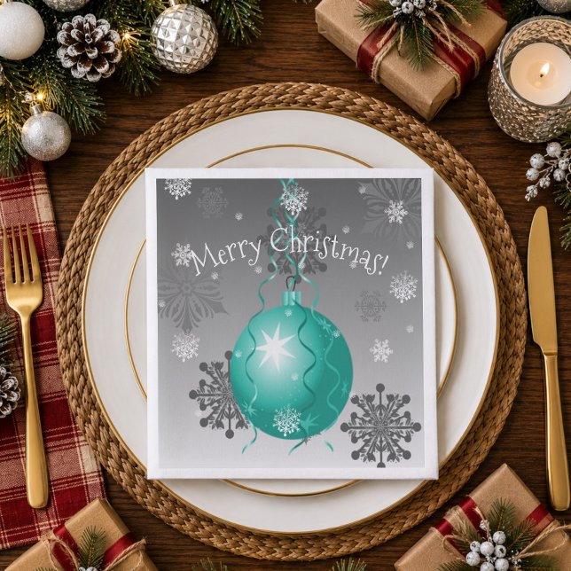 Jantar Guardanapo de Papel Ornamento de Natal Azul Luxuos (Teal Fancy Christmas Ornament Paper Napkins)