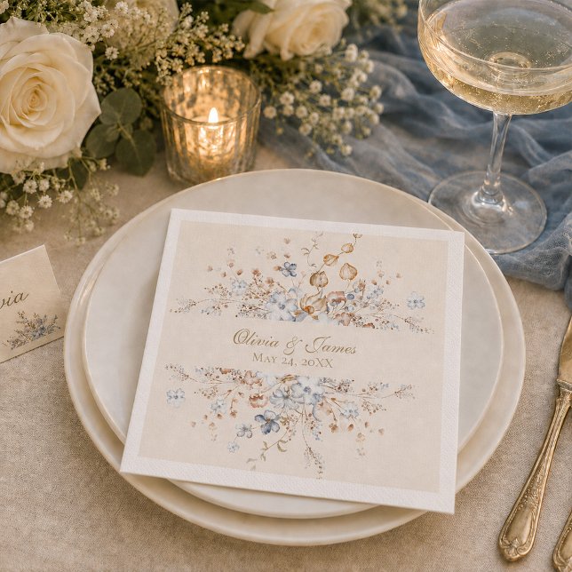 Jantar Guardanapo de papel para casamento botânico em azu (Dusty Blue Botanical Wedding Paper Napkin)