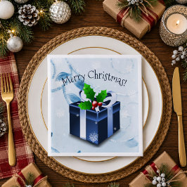Jantar Guardanapo de Papel Presente de Natal Azul