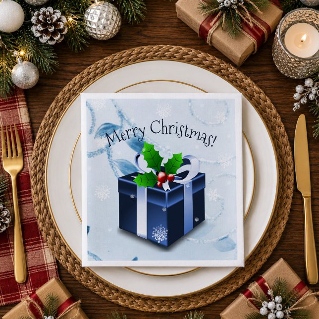 Jantar Guardanapo de Papel Presente de Natal Azul (Blue Christmas Gift Paper Napkins)