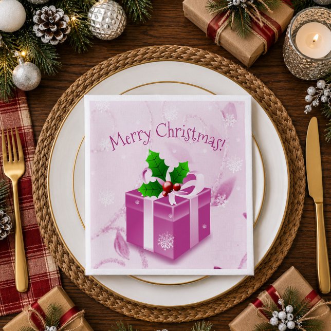 Jantar Guardanapo de Papel Presente de Natal Rosa (Pink Christmas Gift Paper Napkins)