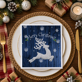 Jantar Guardanapo de Papel Rena de Natal Rústico Azul