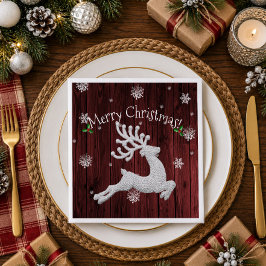 Jantar Guardanapo de Papel Rena de Natal Rústico Vermelho