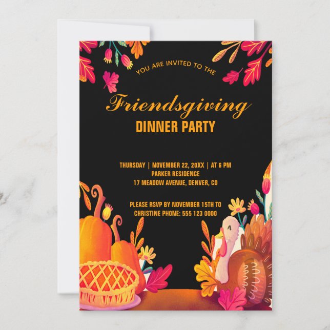 Jantar moderno de Friendsgivin com convite para fe (Frente)