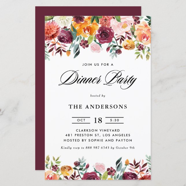 Janto Autumn Blooms Garland Convite de festas (Frente/Verso)