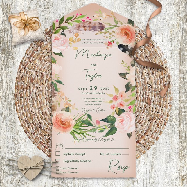Janto Boho Peach Floral Wreath & Feather (Criador carregado)
