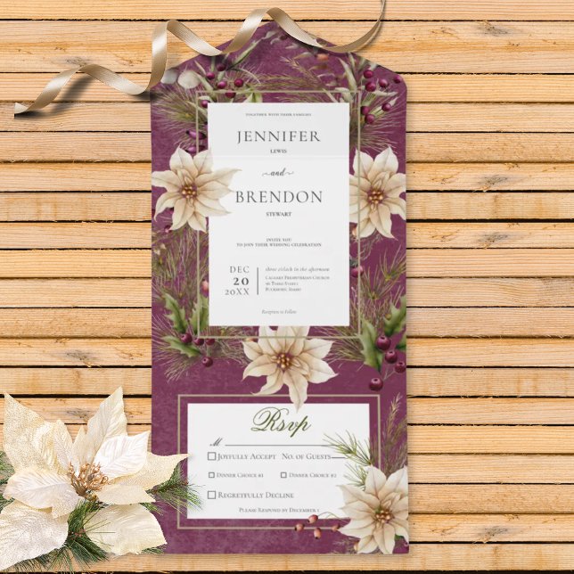 Janto Boho Winter Greenery Boughs Burgundy (Also available with a QR code or without dinner selection options.)