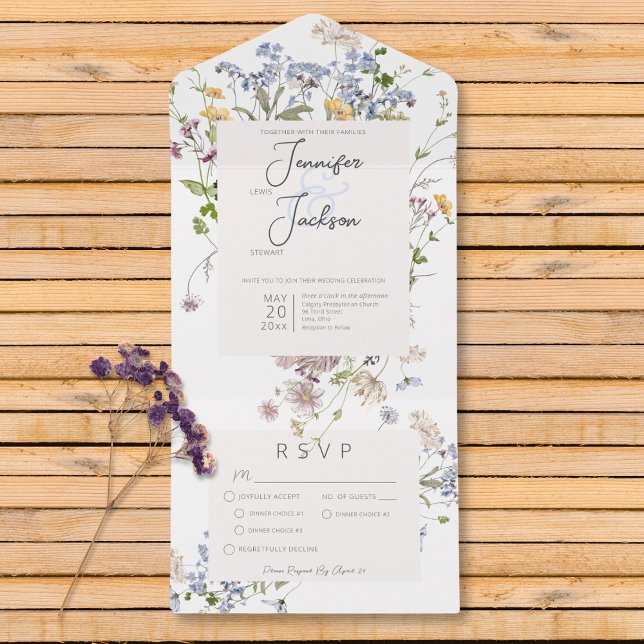 Janto Branco Delicate Boho Wildflower (Delicate Boho Wildflowers White Dinner All In One Invitation)