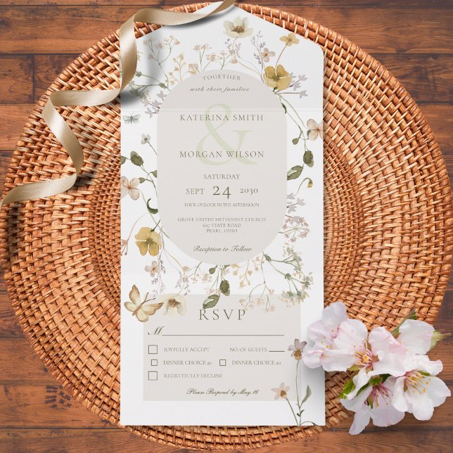 Janto Branco Russo de Oval de Flor Selvagem (Also available with a QR code or without dinner selection options.)