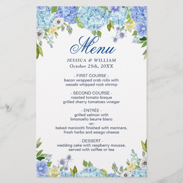 Janto Casado Menu Blue Hydrangea Floral Greeneresc (Frente)