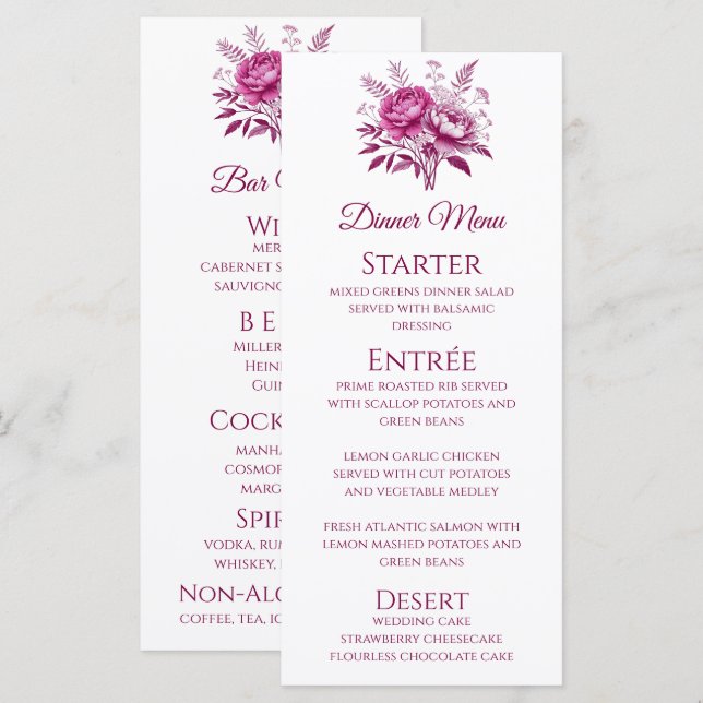 Janto Caseiro e Menu Bar-Magenta Peony (Frente/Verso)