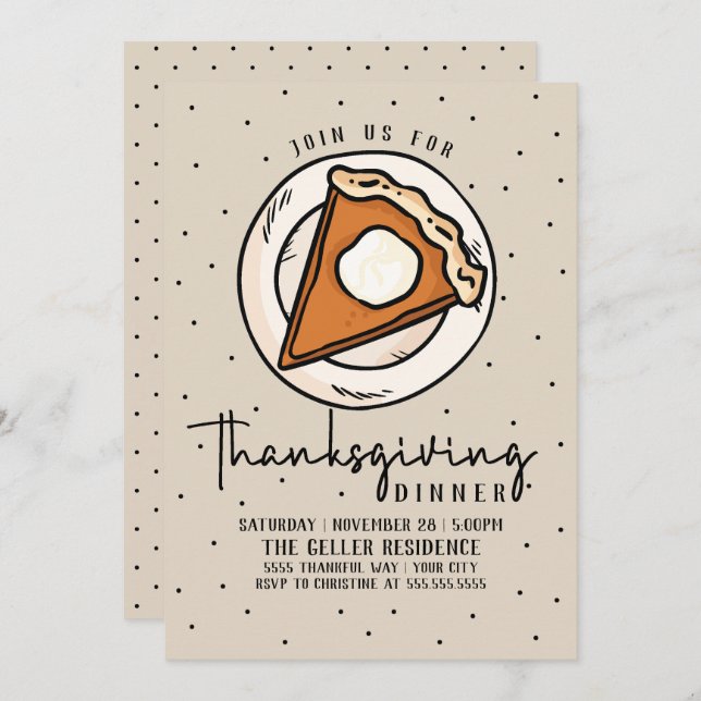 Janto de Ação de Graças Convite Pumpkin Pie (Frente/Verso)
