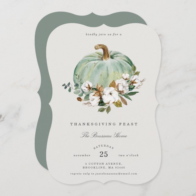 Janto de Ação de Graças de Cotton do Sul Convite (Frente/Verso)
