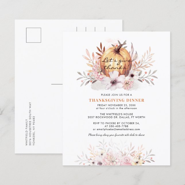 Janto de Ação de Graças de Pumpkin Orçamento Convi (Frente/Verso)