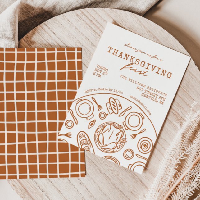 Janto de Ação de Graças Desenhado à Mão Convite Es (Criador carregado)