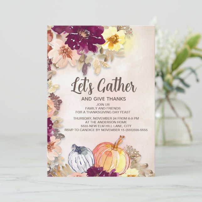 Janto de Ação de Graças Floral Rosa-Rosa Pumpkins (Em pé/Frente)