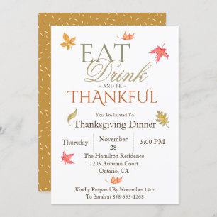 Janto de Ação de Graças Folhas Pintadas Convite
