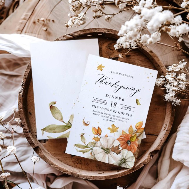 Janto de Ação de Graças Pumpkin Tema Convite (Rustic Thanksgiving Dinner Invitation)