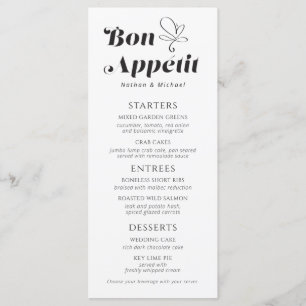 Janto de casamento Bon Appetit Black White Menu