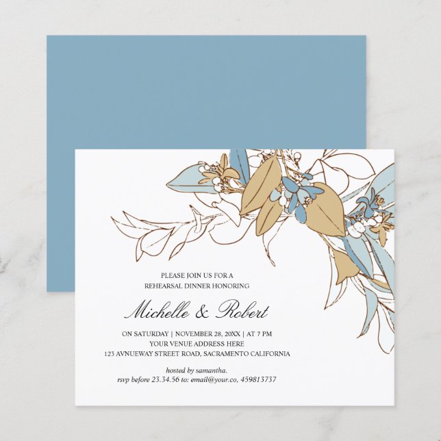 Janto de ensaio de Casamento Floral Dourado e azul (Frente/Verso)