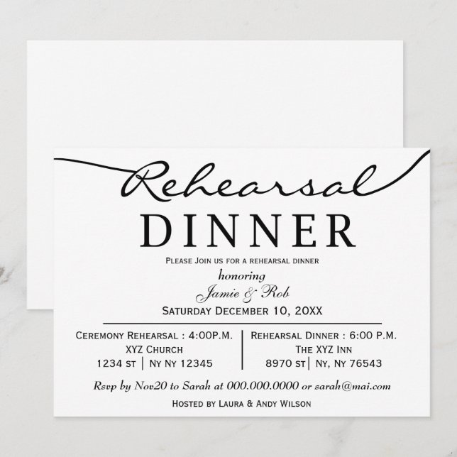 janto de ensaio Elegante branco preto Convite (Frente/Verso)