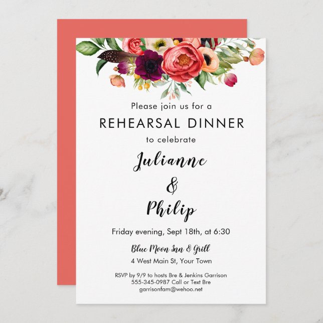 Janto de Ensaio Floral do Jardim Romântico Convite (Frente/Verso)