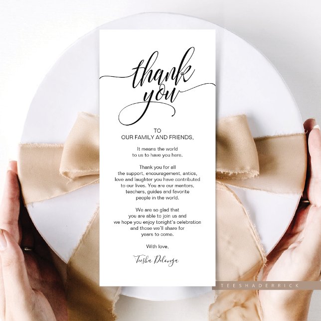 Janto de ensaio Obrigado Colocar o Cartão de Defin (Rehearsal Dinner and Post Wedding Brunch Celebration, Place Setting Thank You Card, Plate Decoration)