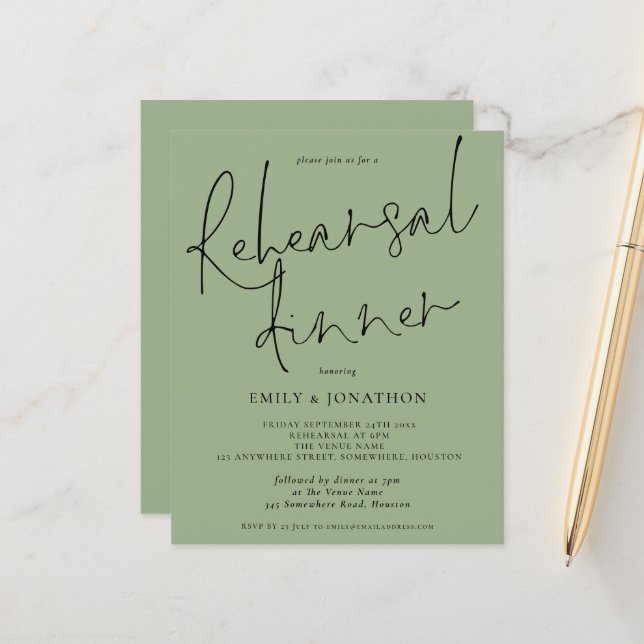 Janto de Ensaios de Casamento Orçamental Sage Gree (Frente/Verso In Situ)