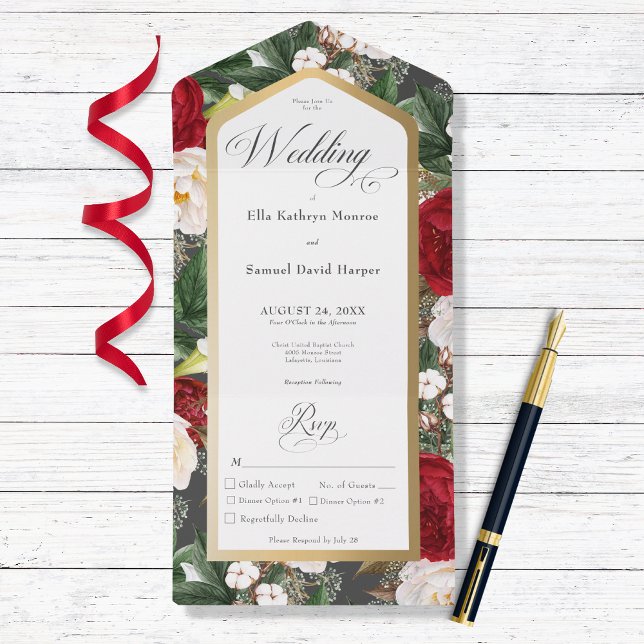 Janto de Frame Dourado Floral Vermelho e Branco Ru (Criador carregado)