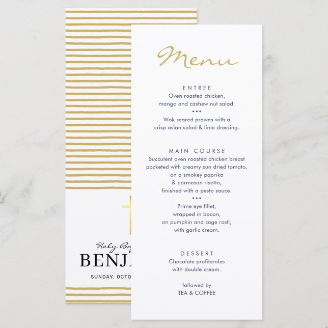 JANTO DE RECEPÇÃO MENU na moda marinho dourado (Frente/Verso)