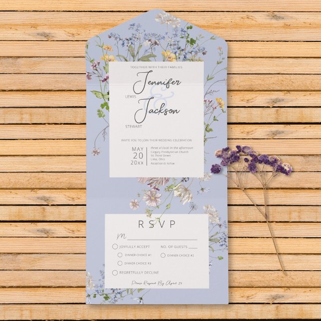 Janto Delicate Boho Wildflower Periwinkle (Delicate Boho Wildflowers Periwinkle Dinner All In One Invitation)
